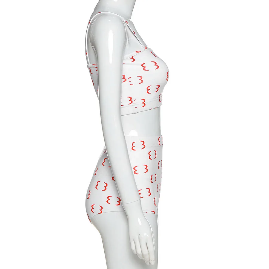 S1736666 slim printing Sports shorts tow piece set woman summer sleeveless camis crop top& shorts pure Home elastic suit