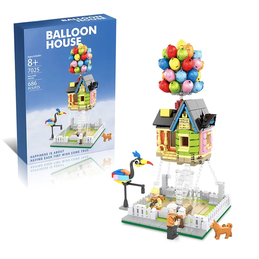 Cute Unisex DIY Toy Flying House with Balloons Plastic Model Building Block Sets Construction Toys for Kids
