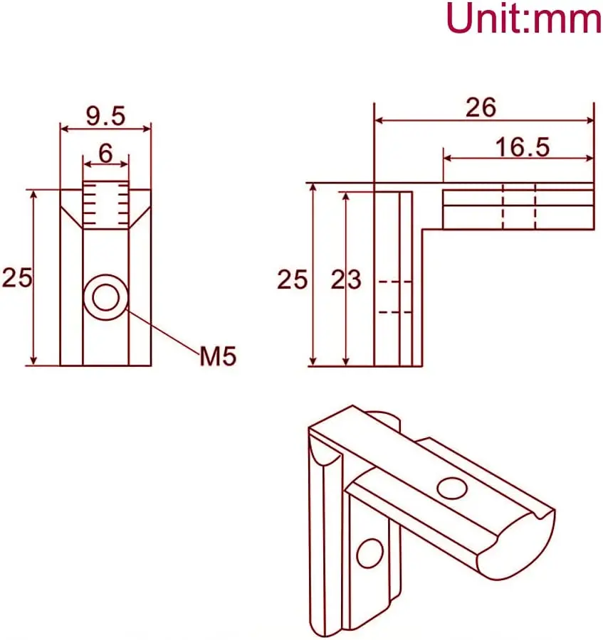2020 Black T Slot L Shape 90 Degree Interior Inside Corner Connector Joint Bracket