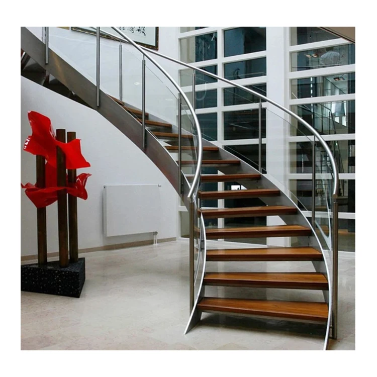 DIY Curved Shape Steel Bar Round Staircase Design Villa Indoor Iron Spiral Arc Stairs
