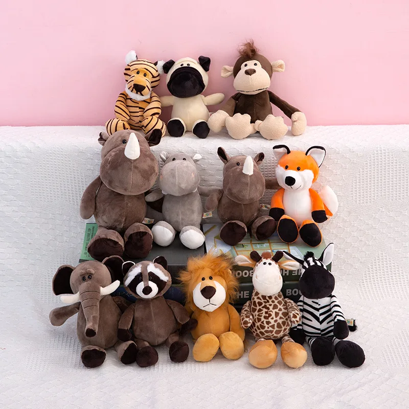 Wholesale Factory Custom Jungle Tiger Forest Animal Toys Soft Stuffed Fox Raccoon Giraffe Elephant Plush Toy