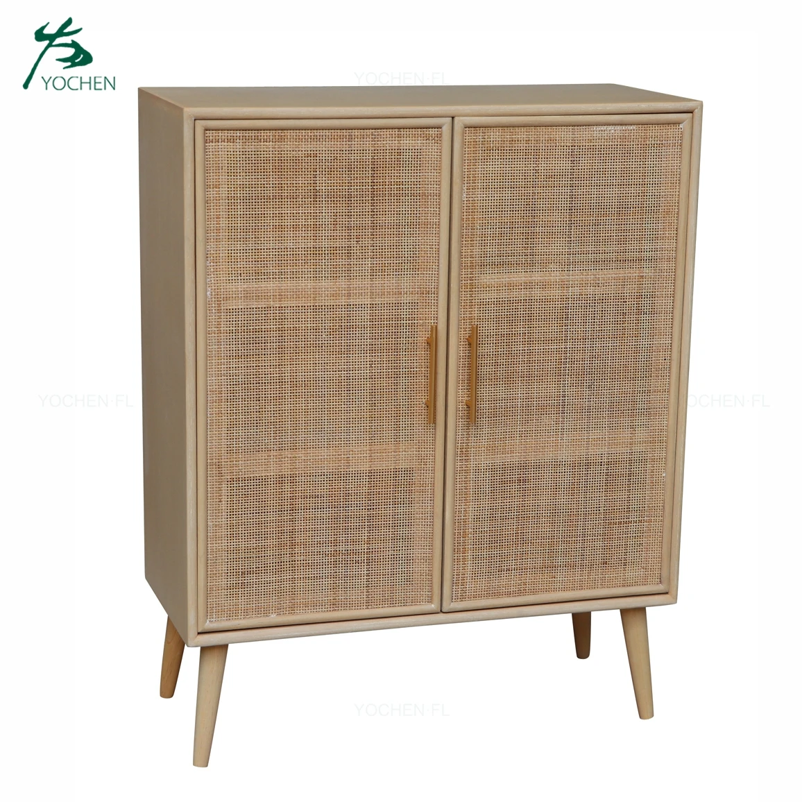 Modern Design Creative Wood Rattan Jewelry Cabinet with Mirrored Feature for Home Living Room Furniture Storage