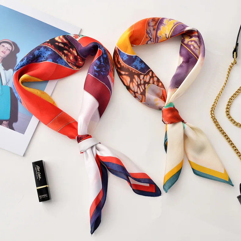 Hot Sale New Geometric Silk Scarf Female Spring Professional Simulation Silk Scarf for Lady (SC006C)