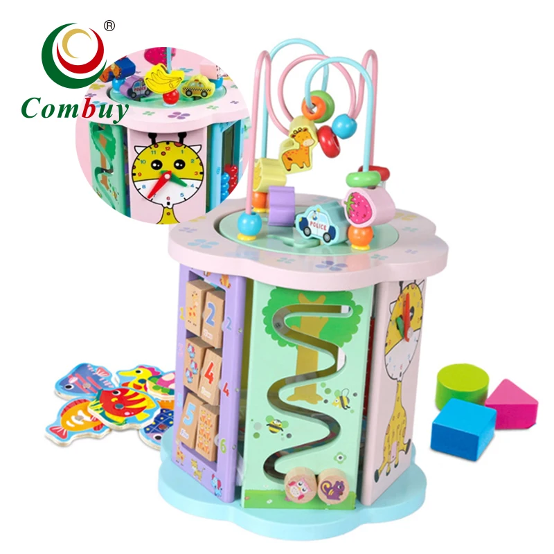 Multifunctional blocks education wooden bead maze cube baby