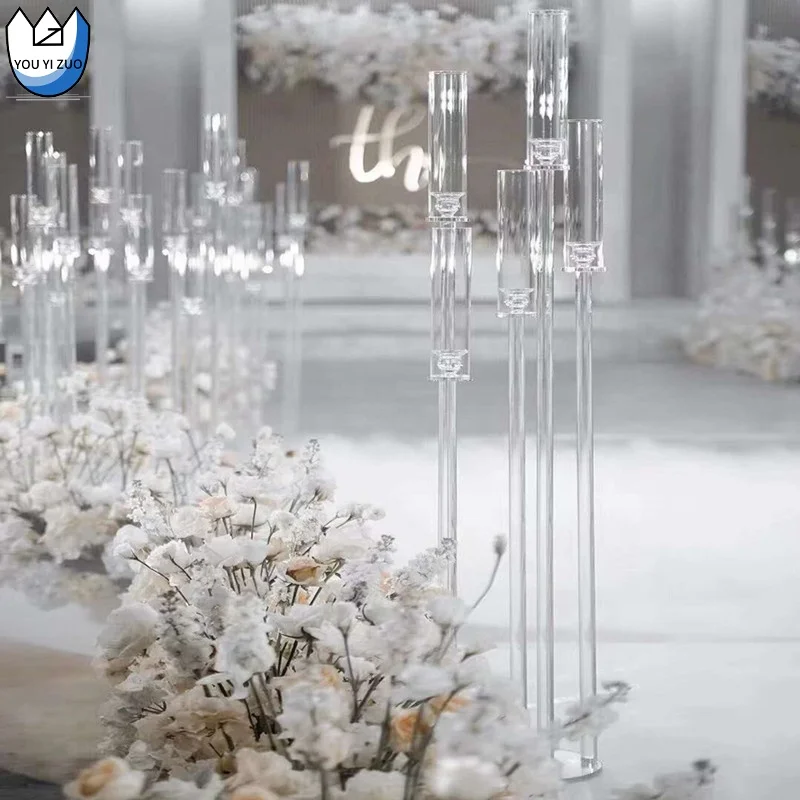 YYZ Crystal Gold Candle Stand Display Electronic Candelabra Centerpieces Stand Candle Cylinder Candle Holders For Restaurant