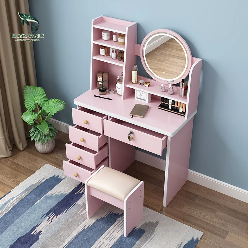 
Modern White Bedroom Drawer Coiffeuse Tocador Led Lights Vanity Desk Makeup Mirrored Dressers Dressing Table With Mirror 