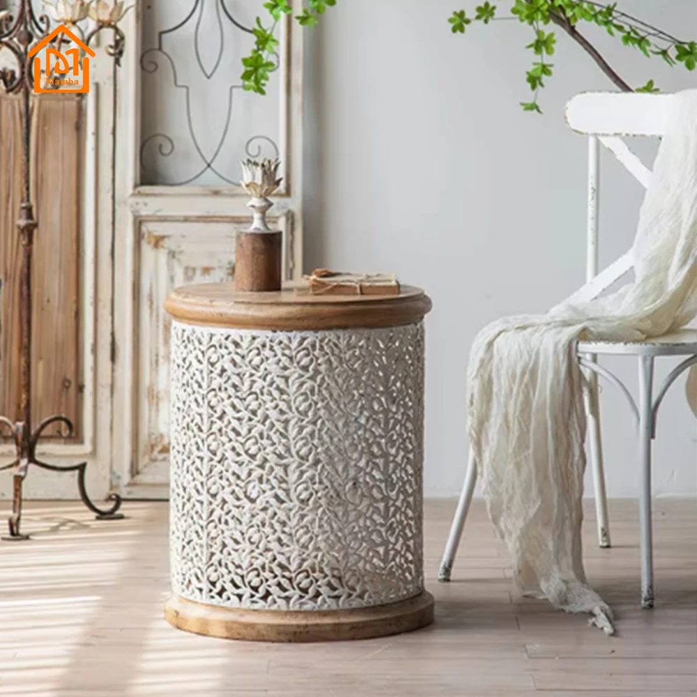Multi-size White Design Wrought Iron Table Home Elegant Decor Small Furniture Antique Round Coffee
