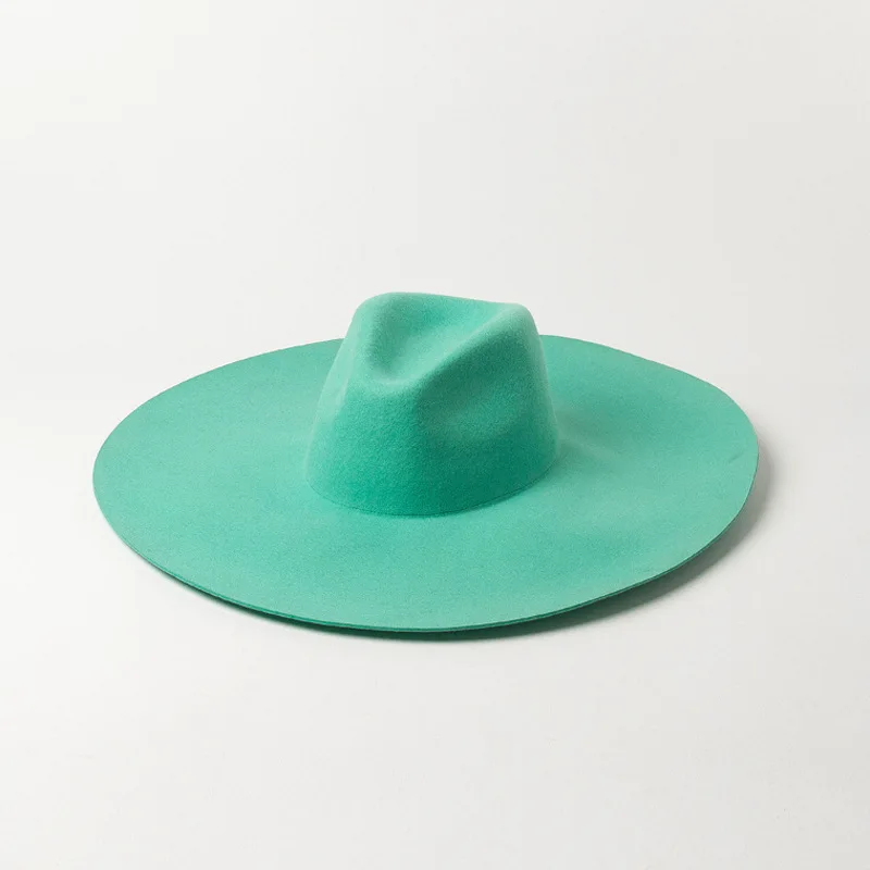 2019 new style fashion 16cm big wide brim mint green fedora hat for ladies women