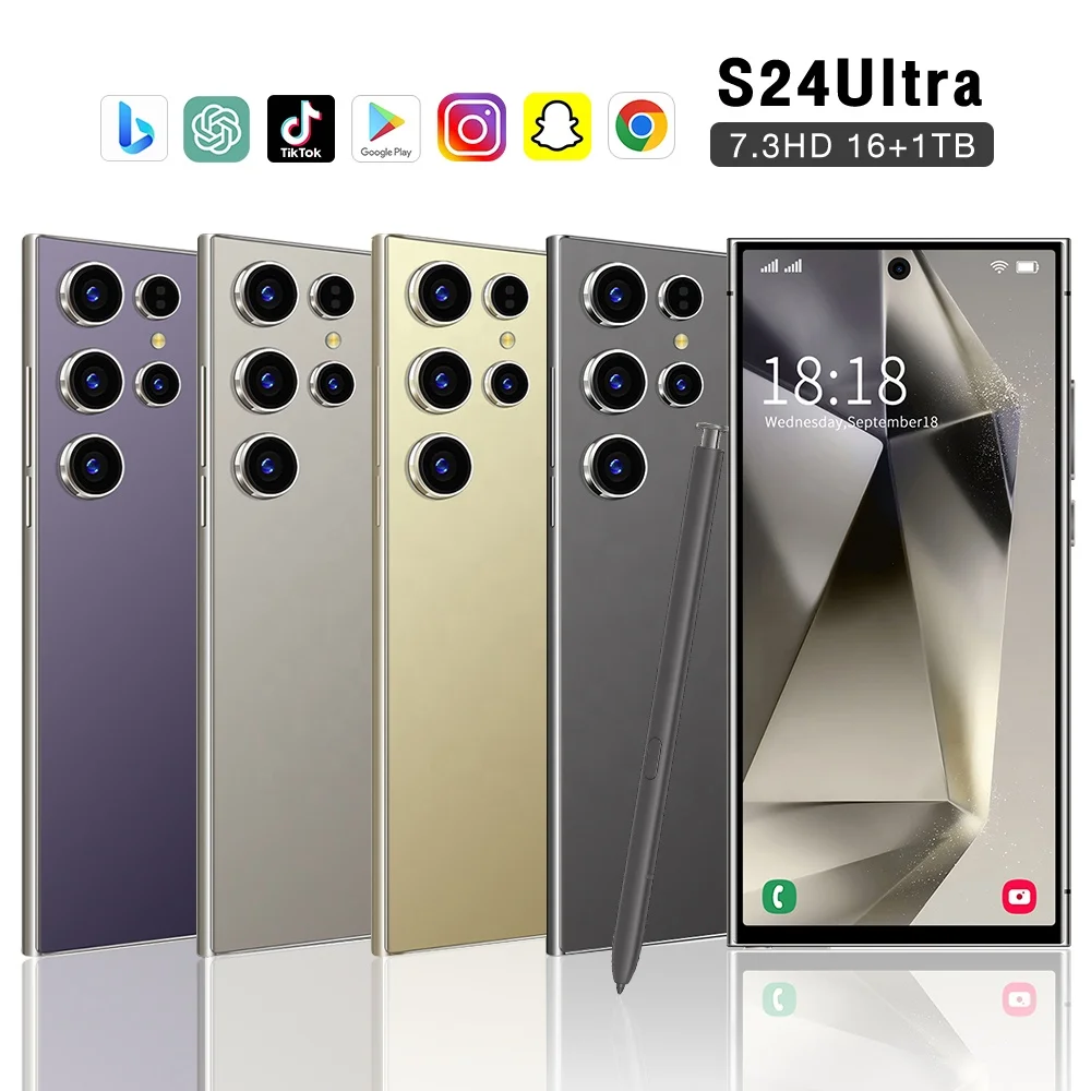 Original S24 Ultra Android 14 5G unlocked cell phone 7.3 inch HD Screen 16GB+1TB Dual Sim GSM cellular 5G smart Mobile phones