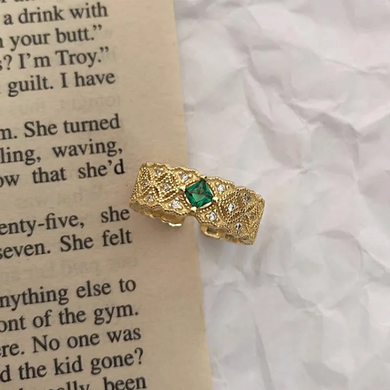 empire style jewelry 925 sterling silver gold plated emerald green s925 anillos de plata adjustable band rings for young