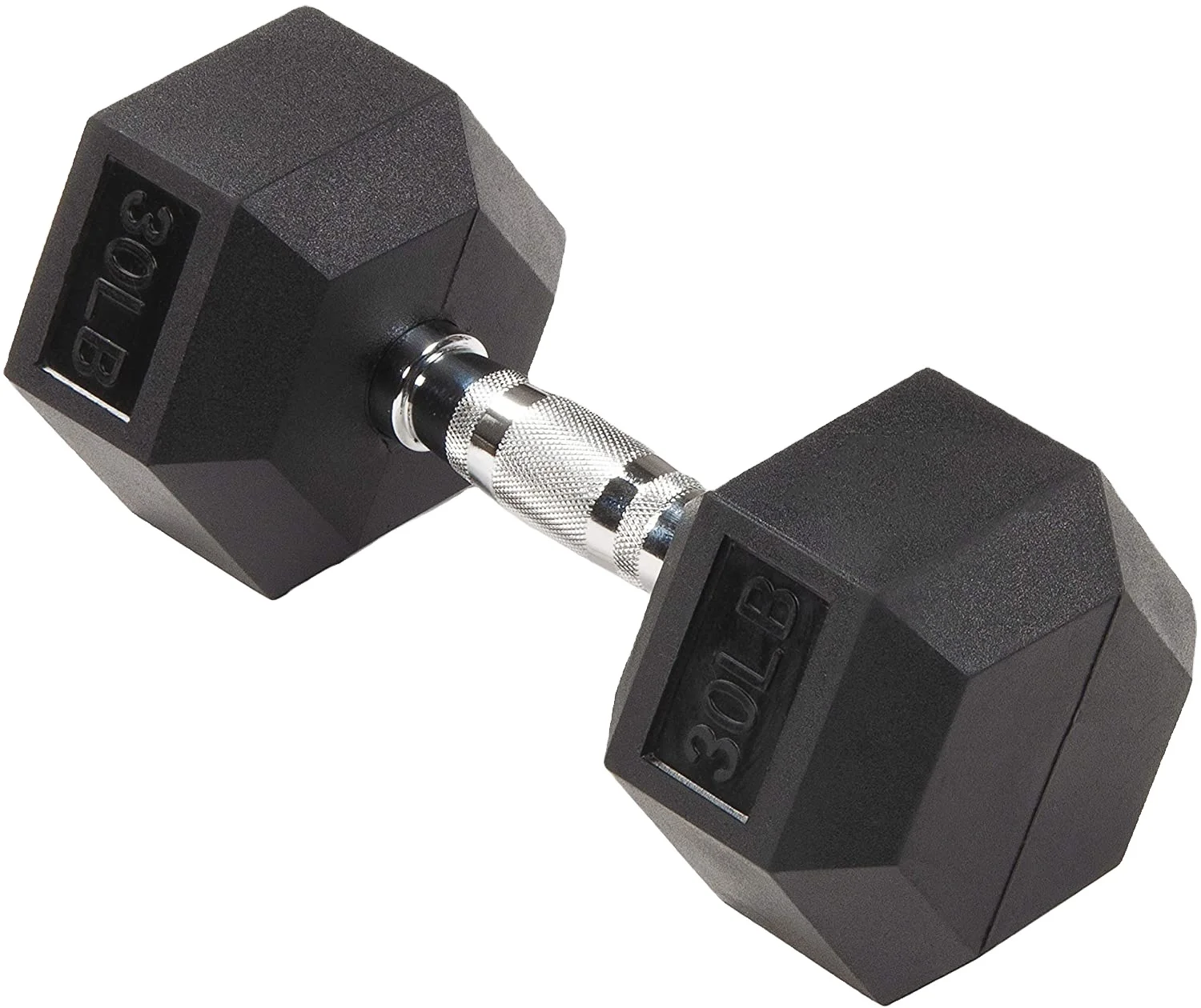 China Gym fitness equipment Chromed and Knurled 33 mm Steel Grip Rubber Covered Hex Dumbbells for Gym Training