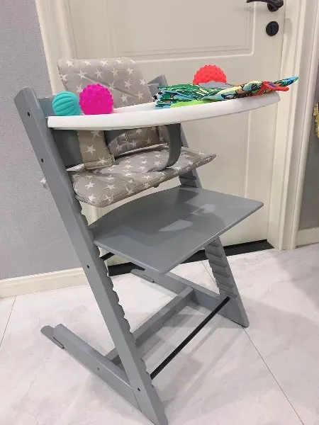 Регулируемый Детский высокий обеденный стол и стул из натуральной березы, легко моющийся детский обеденный стул