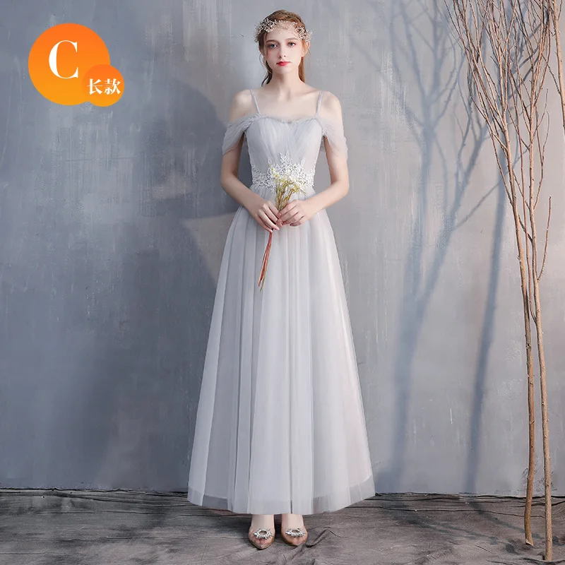 Wholesale Summer Grey Bridesmaid Dresses Mesh Breathable Straight Skirt Long Wedding Dress Bridesmaid Dress