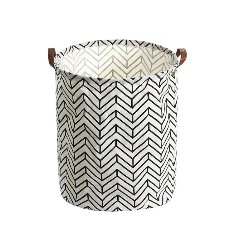 Wholesale Fashionable round Cloth and Straw Laundry Basket Square Foldable Canvas Kid Toy Storage Cube for Home Bathroom Use