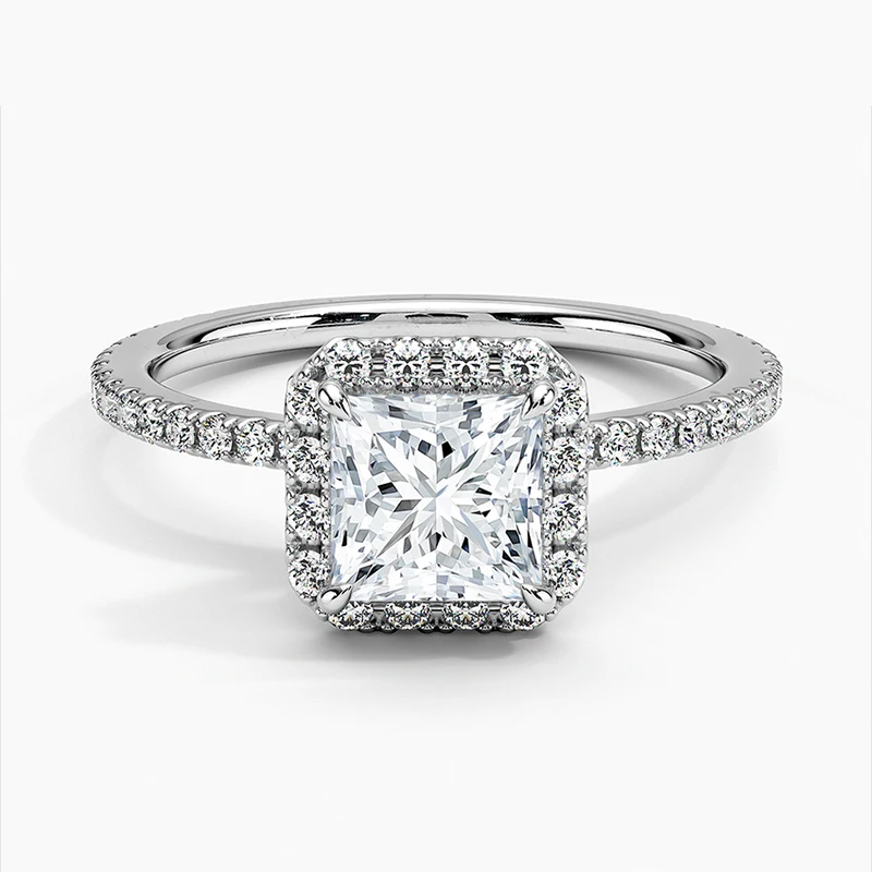 Luxury Ring Jewelry 925 Sterling Silver Princess Cut Diamond Full Pave Cz Square Shape Finger Rings for Women