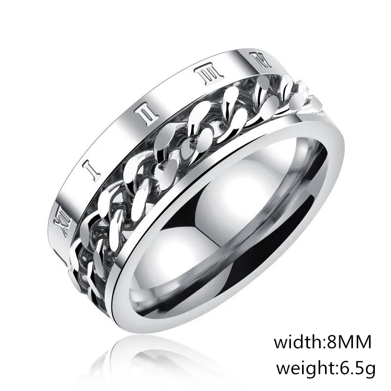 Fashion Personality Jewelry Rotatable Chain Silver Plating Titanium Steel Finger Rings