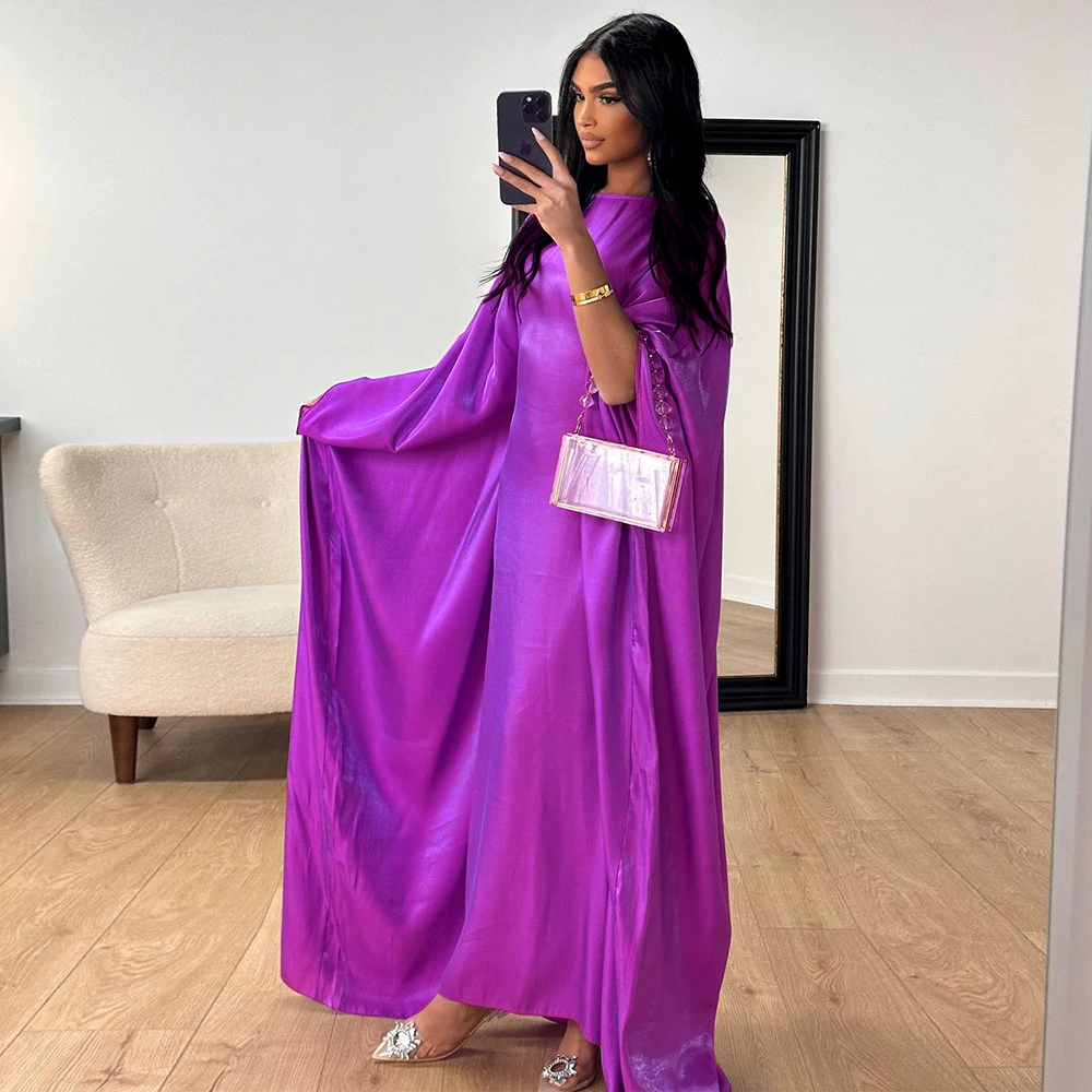 Wholesale Islamic Muslim Women Dress Fashion Modest Abaya Robe Arab Dubai Plus Size Shiny Satin Muslim Dresses for Women