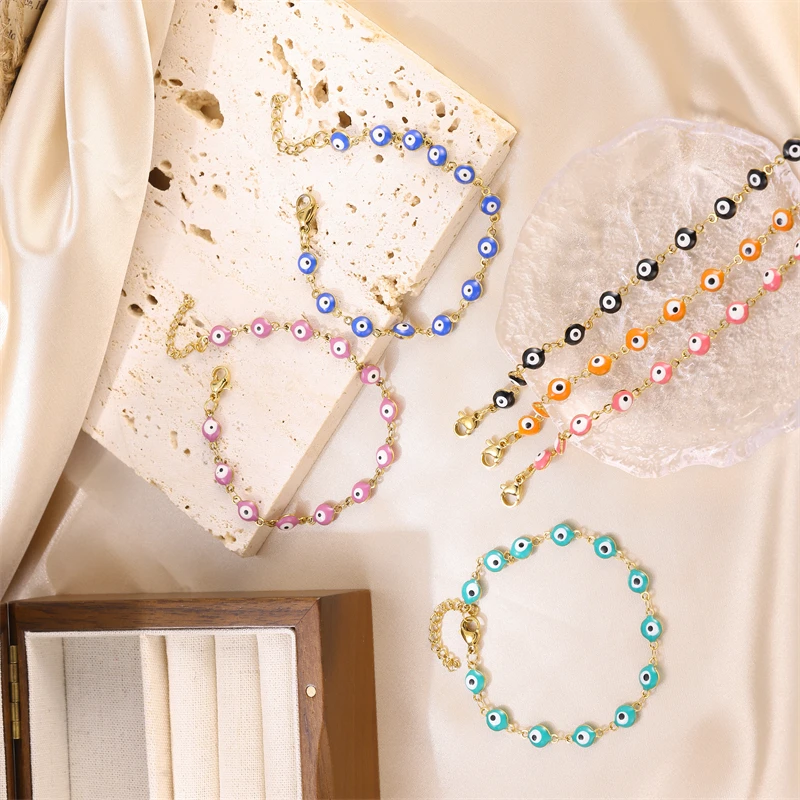 Wholesale Evil Eyes Women Red Blue Evil Eyes Charm Jewelry Stainless Steel 18k Gold Plated Turkish Evil Eyes Bracelet