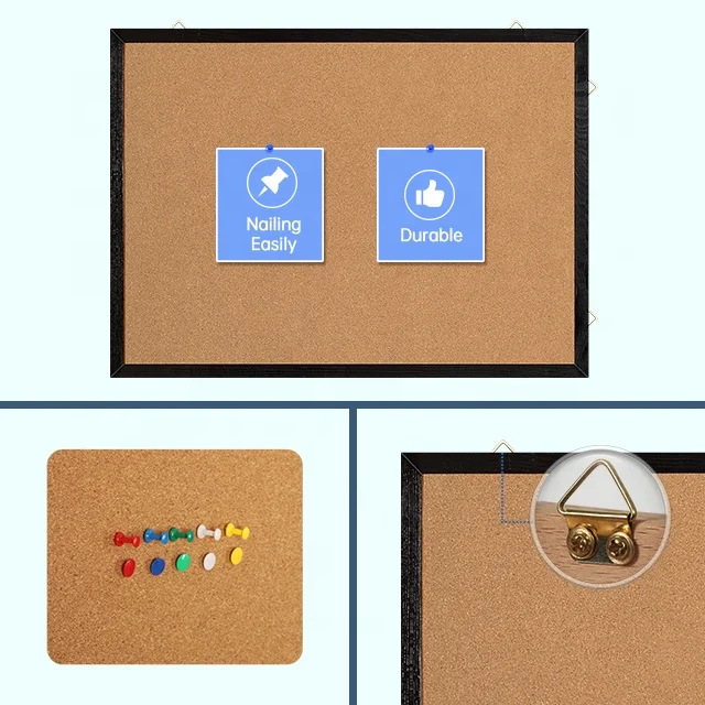 Black Wood Framed Cork Bulletin Board Pin Board