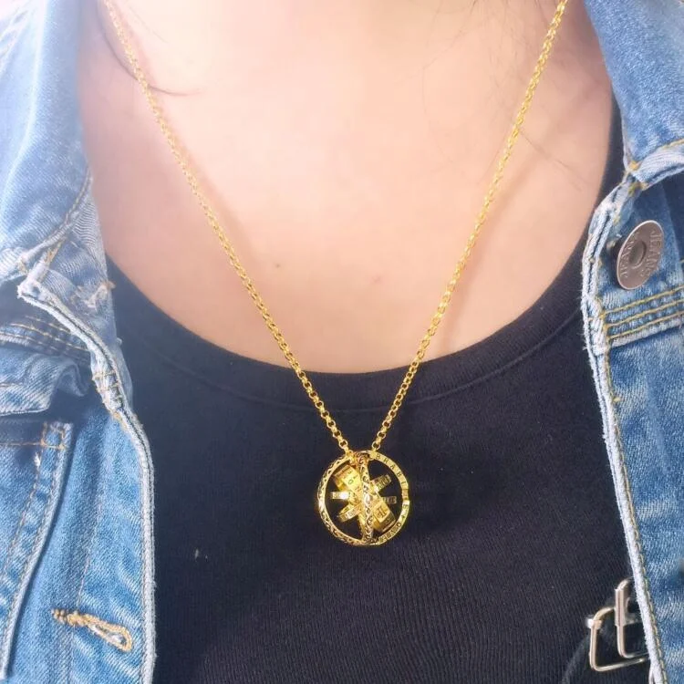 Fashion Astronomy Ball Retro Letters Sphere Reversible Deformed Globe Necklace ring