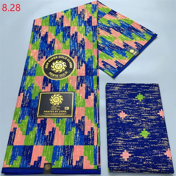 Latest Hot Sale 100% Cotton  Kente Gold Wax 6 Yards New Design African Printing Wax Fabric for Women Dresses