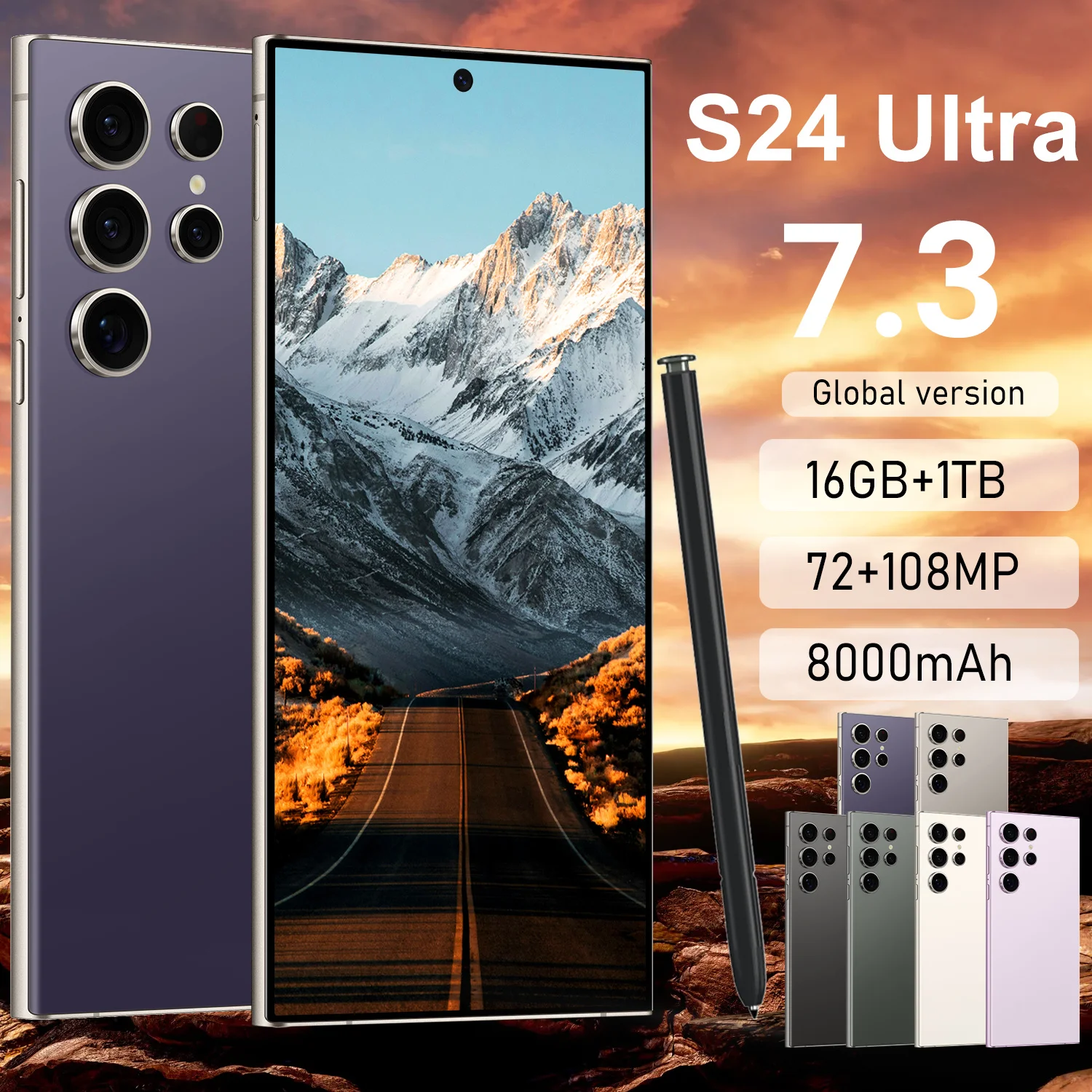 2024 New Hot S24Ultra 5G Smart Phone 16GB 1TB 7.3 Inch 10-Core Original Galaxy Smart Phone Pen All-in-One Machine