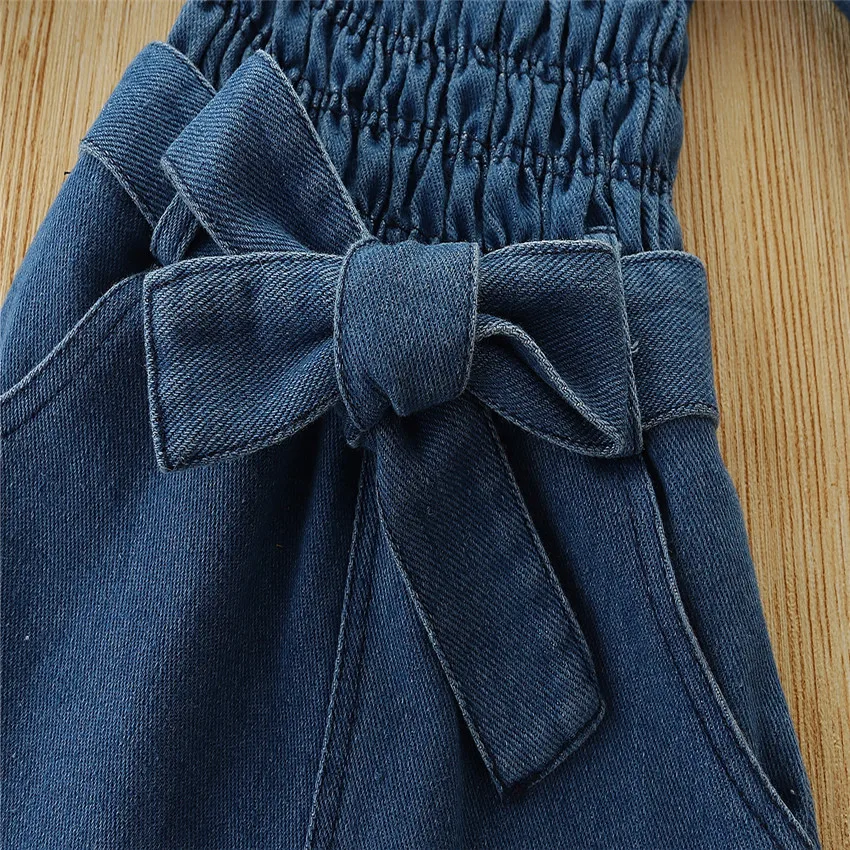 New Summer Girls One-shoulder Tight Denim Jumpsuit Fashion European And American Long-sleeve Jumpsuit Shorts