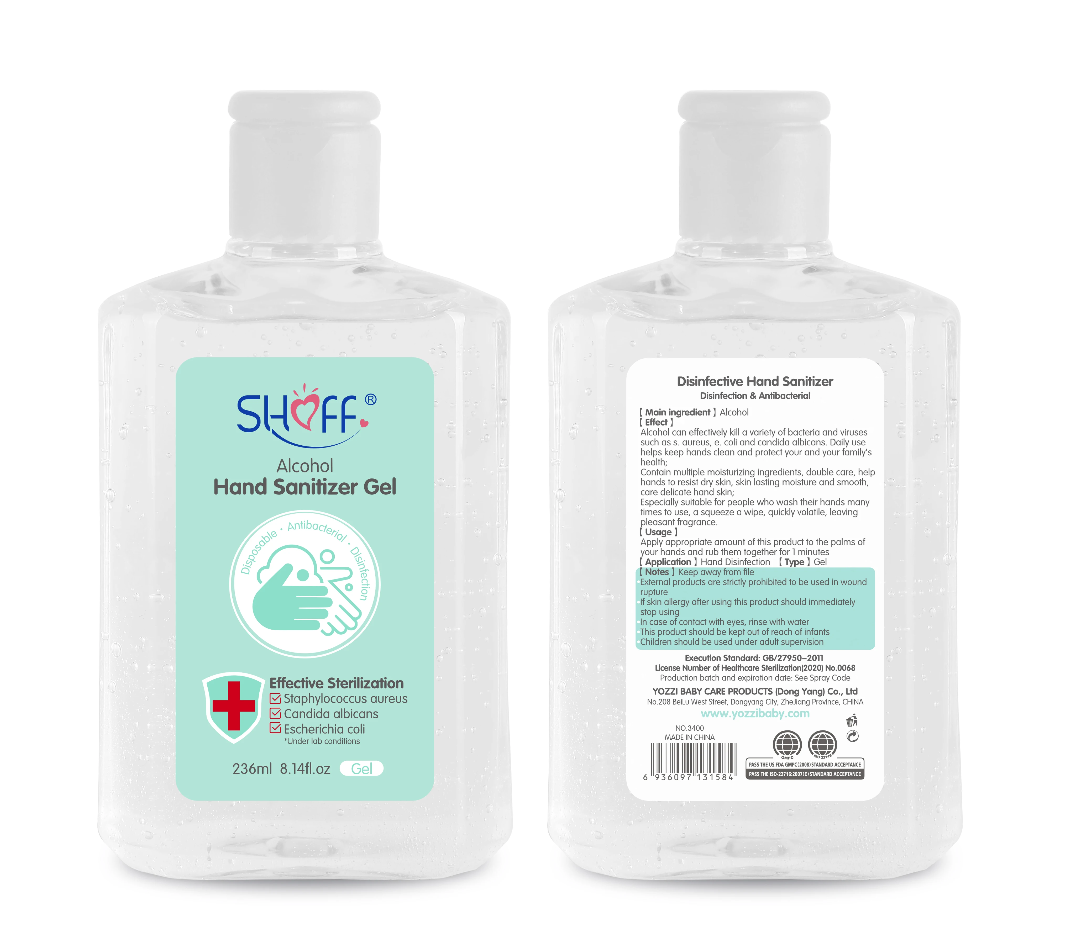 50ml 100ml 236ml  lcohol gel hand sanitizer free water,