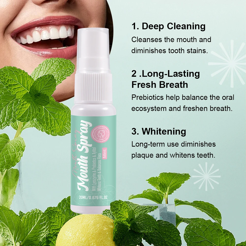 Private label mouthwash Breath Freshener Spray Alcohol-Free Breath Peach Mint moisturize mouth spray for bad breath