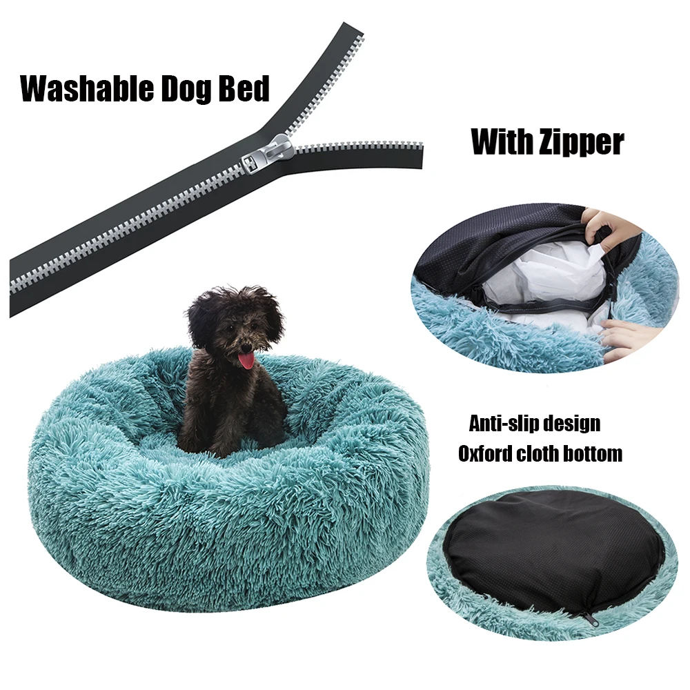 
OEM Round Plush washable with Zipper House Dog Mat Winter Warm Sleeping Cats Nest Soft Long Plush Dog Basket Cat Dog sofa Bed 