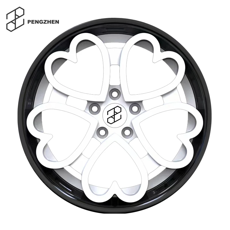 Pengzhen customized 2 piece forged black white rims-with-hearts shaped alloy wheels for dodge chargers car