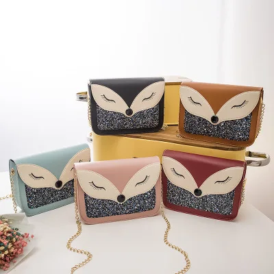 FLB079 2020 trendy wholesale fox luminous pu leather lady shoulder bag women chain handbag