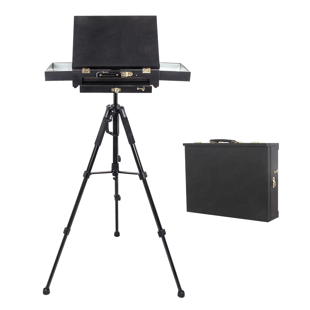 SINOART Aluminum legs wooden Box Easel Portable Detachable tripod base easel box Artist travel Lightweight french easel