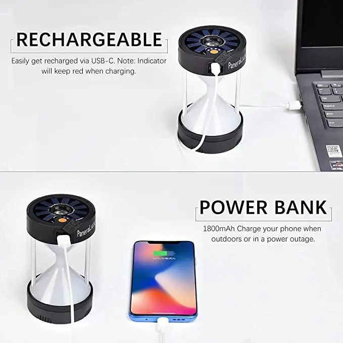 Solar Powered Hourglass Backpack Flash light Emergency Power Bank Rechargeable magnetic Base LED Camping Lamp for