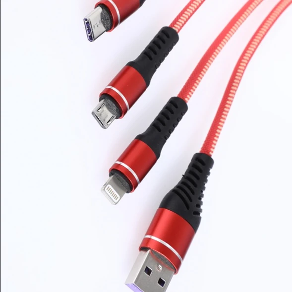
Nylon Braided Multiple heads Cheap USB Cable Mobile Phone Charger 3 in 1 USB Cable with 3 heads 
