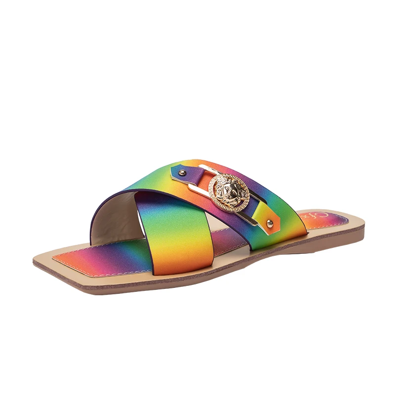 
100 pairs custom logo colorful material summer flat shoes cheap slipper 