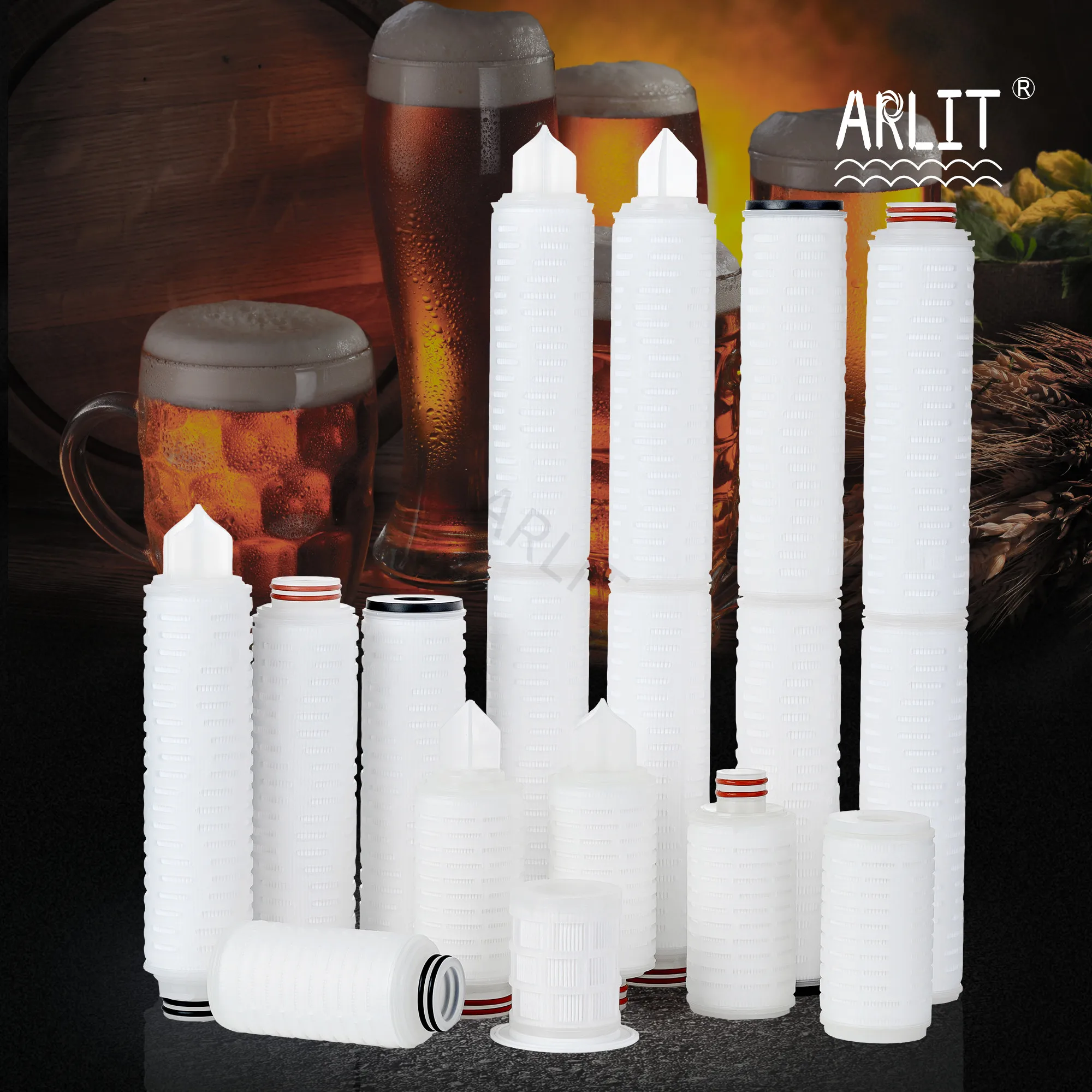 0.1 0.22 Micron Absolute Rating PES Folding Filter Cartridge  For Wine And Beer