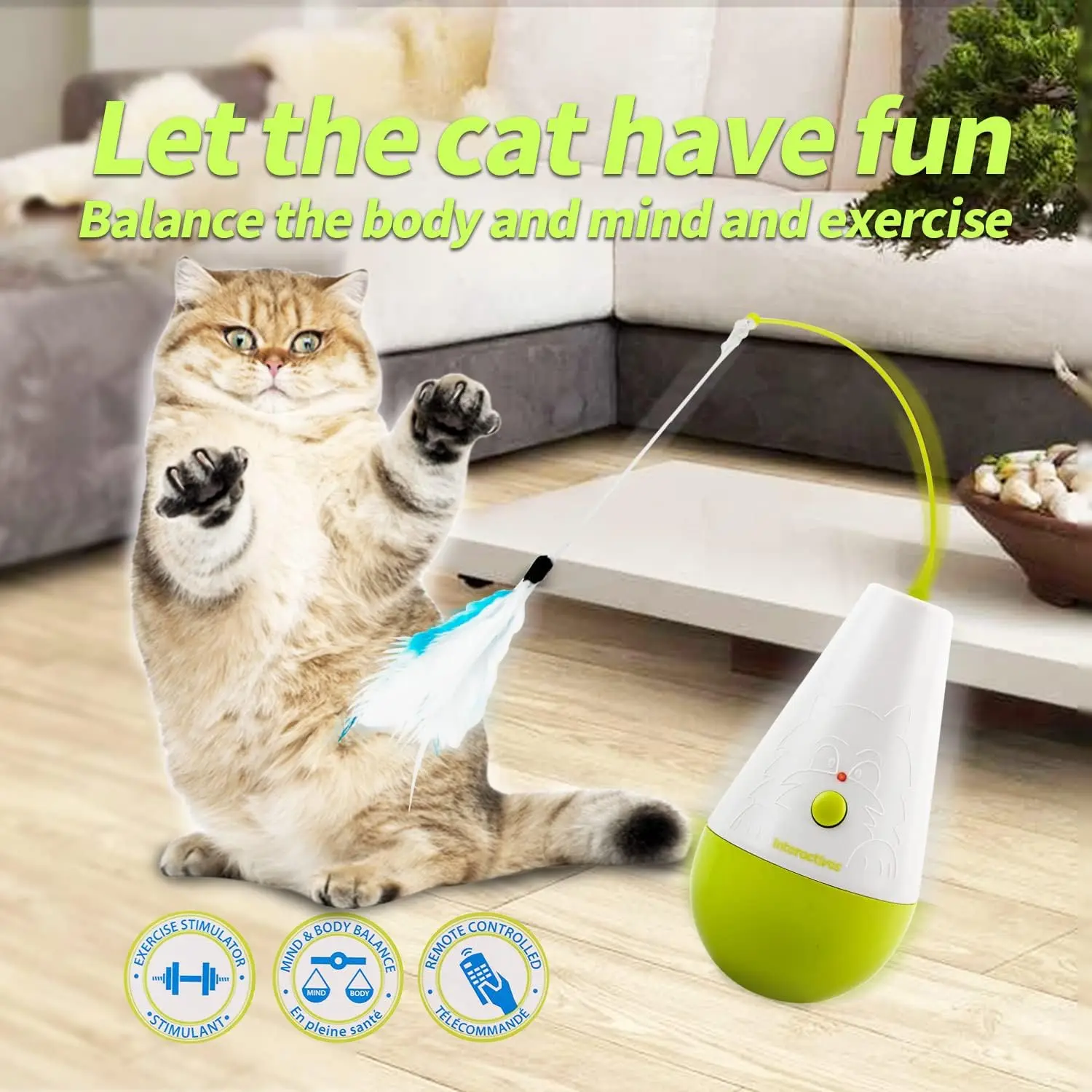 AFP Interactive Electric Cat Tumbler Toys With Rotating Natural Feather Automatic Cat Feather Teaser Toys For Cat Daily Playing