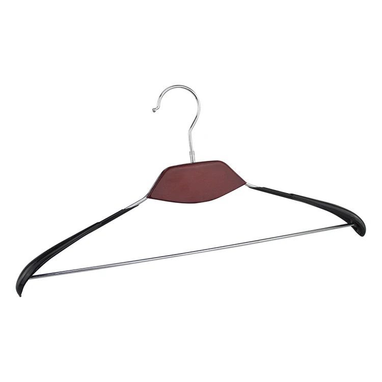 Popular shop wholesale black pvc coated non slip wire metal laundry iron clothes custom suit coat hook wooden hanger