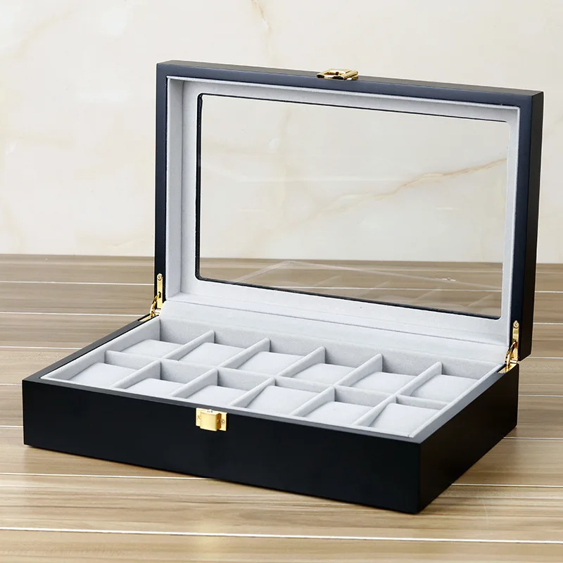 6 10 12 20 Slots Luxury wooden black Watch Storage Box Watch Display case black Wooden Watch Box