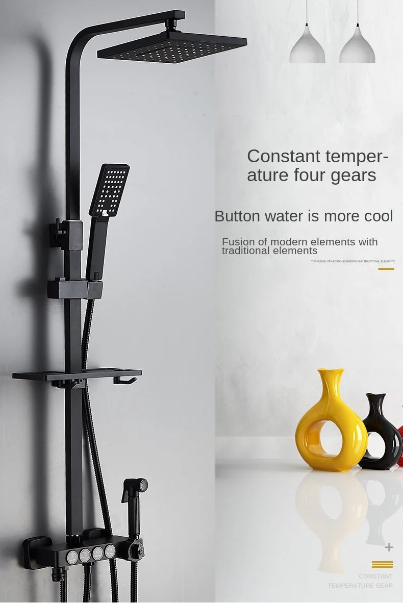 Modern Rain System Black Two Function Luxurious Wall Mount Shower Set Modern Bath Room Bathroom Shower Sets