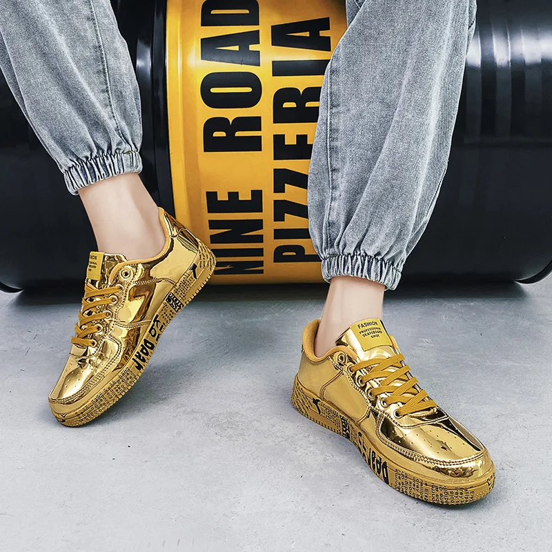 Patent Leather Upper Design Couple Print Sneakers Street Style Skateboard Sneaker For Girls And Boys