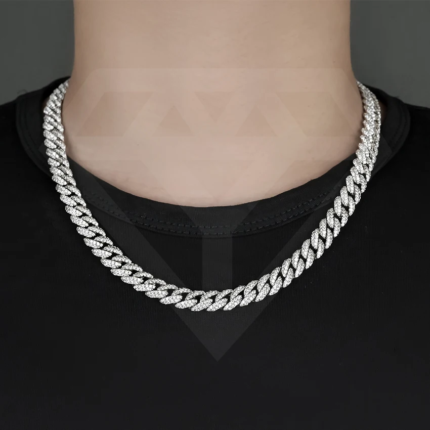 Hip Hop Jewelry 10mm Brass Cubic Zircon Cuban Chain Iced Out Prong Cuban Link Chain Bracelet Necklace CZ Miami Cuban Chain 0.5kg