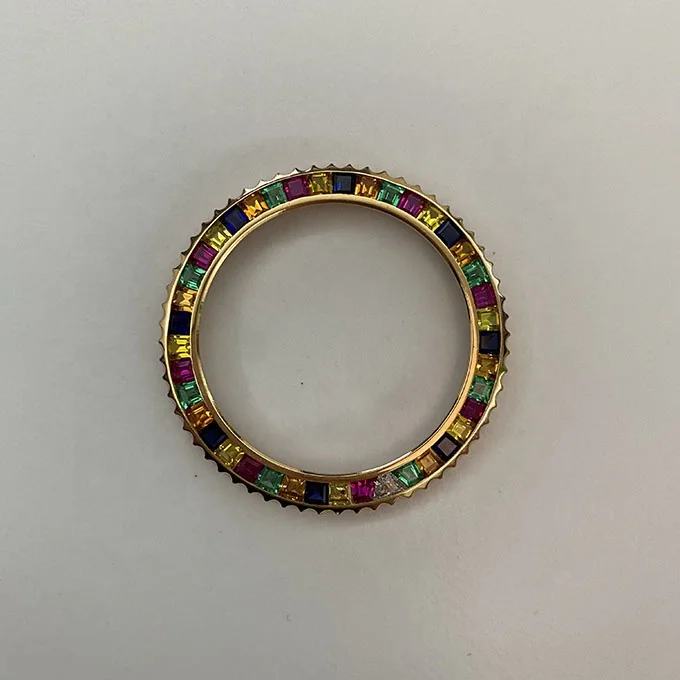 Ручная работа, радужные конфеты, 18 карат, цвет розового золота, лабораторный Выращенный драгоценный камень, синтетический Танзанит, драгоценный камень, Безель, индивидуальные часы для мужчин и женщин