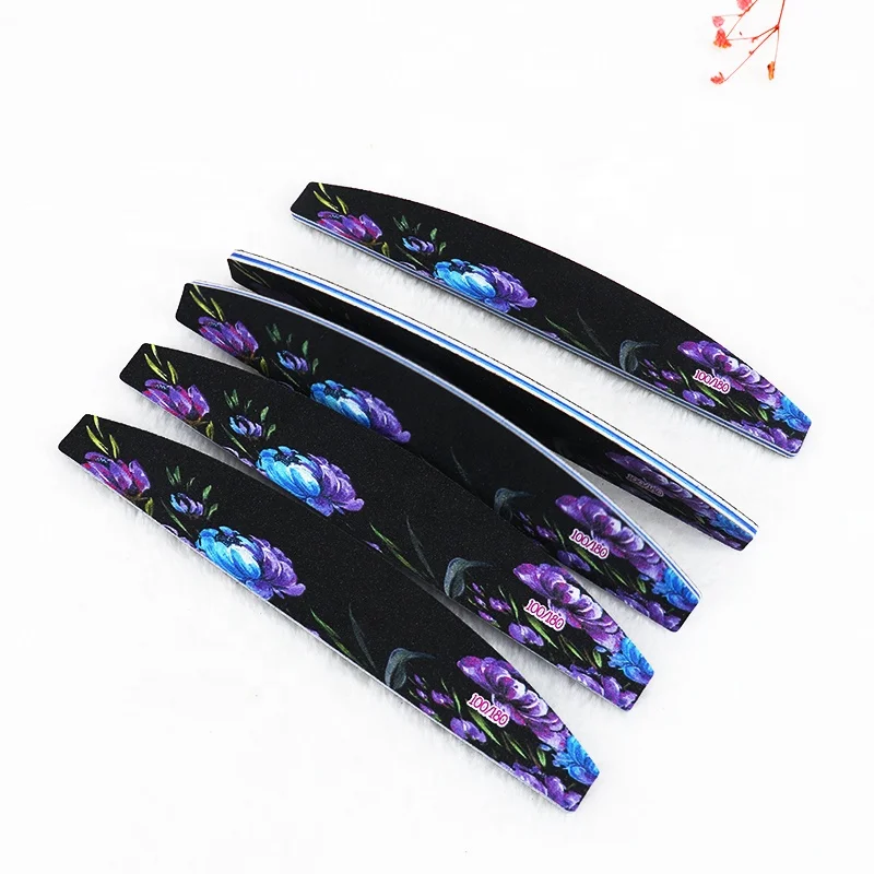 Ziri Wholesale Manicure Nail Art Tools Disposable Emery Board Private Label Custom logo Halfmoon 100/180 professional Nail File