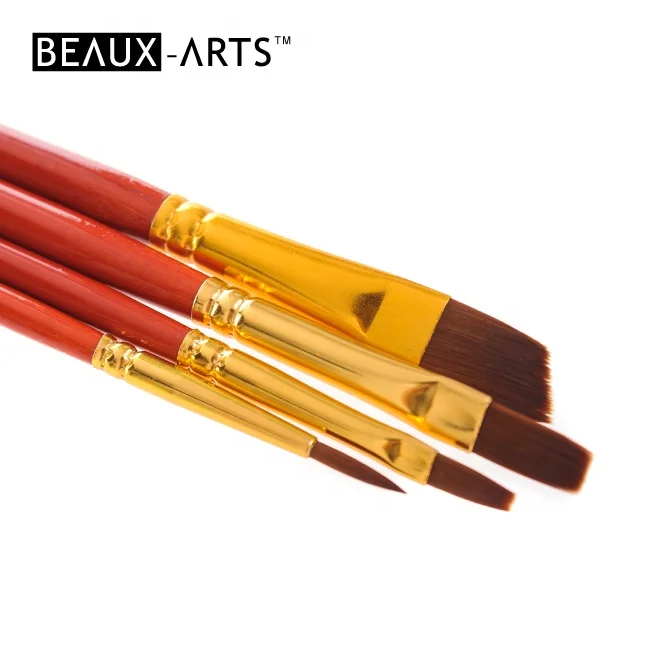 4pcs Nylon Hair Brush Short Wooden Handle Acrylic Artist Paint Brush Set Value Pack