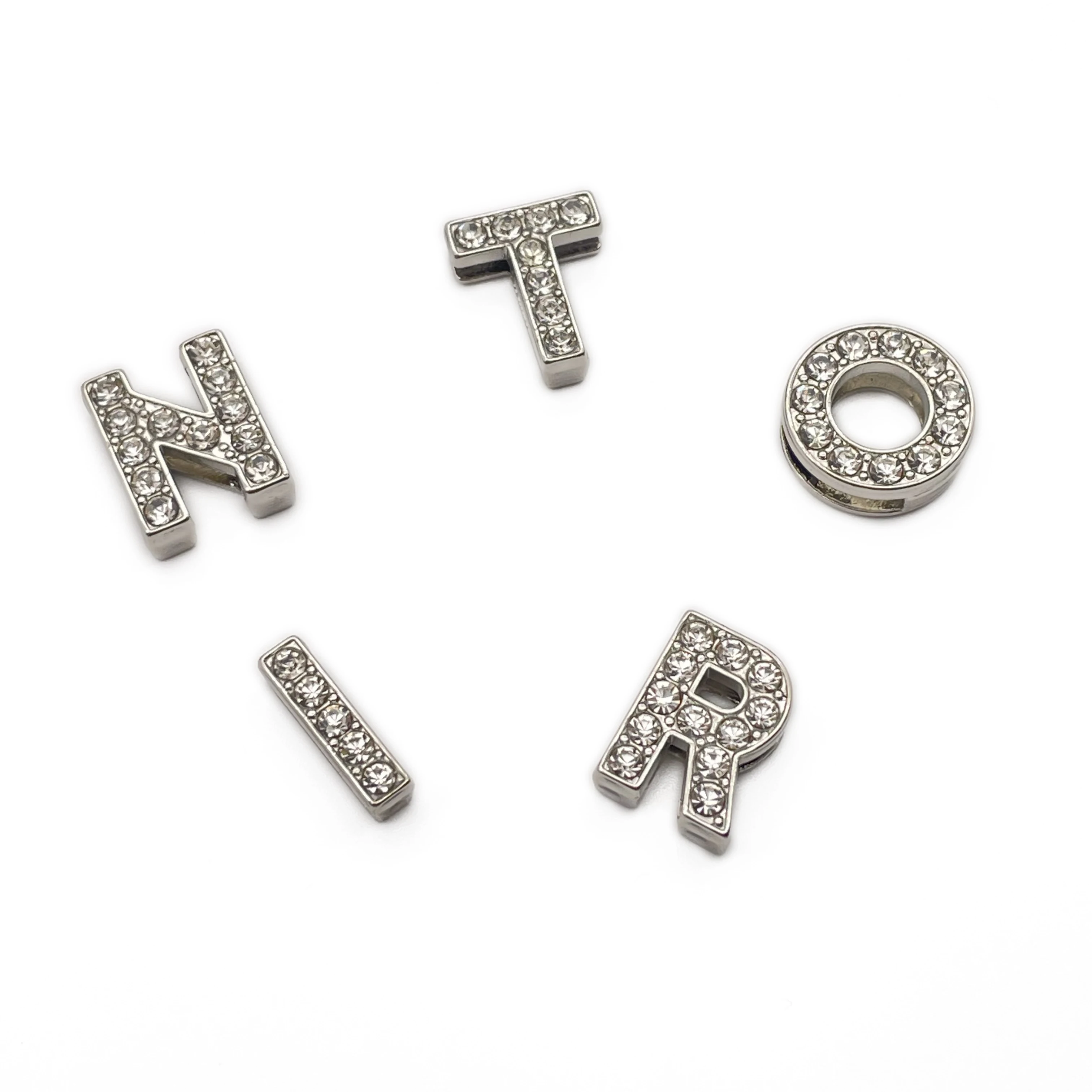 Customized alphabet rhinestone shank button garment accessories metal alloy button for garment