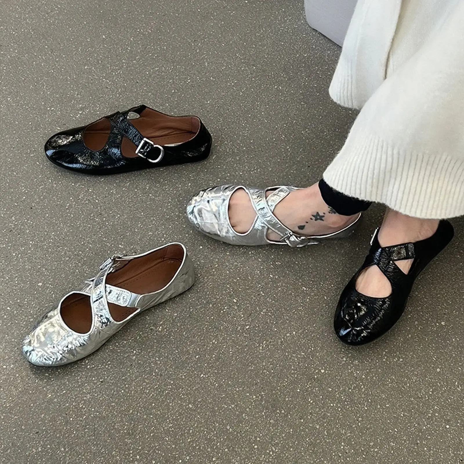 2024 Custom Ladiesmary jane flats red fashion shoes Round Toe genuine leather Women Ballet Flat Shoes girls