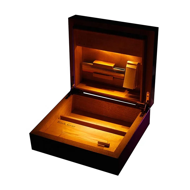 
ROCKGEAR Weed Smell Proof Wood Stash Peros LED Box Set with LED Light Rolling Tray Accessories for Gift 