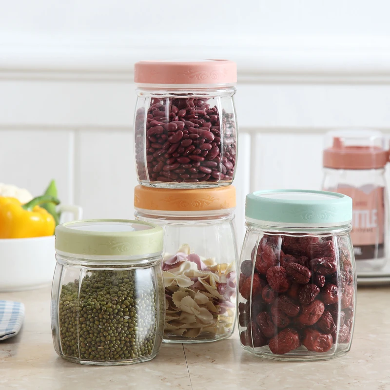 1.08L nut jam candy cookie honey sealed canister pickle container airtight glass food storage jar with plastic screw lid